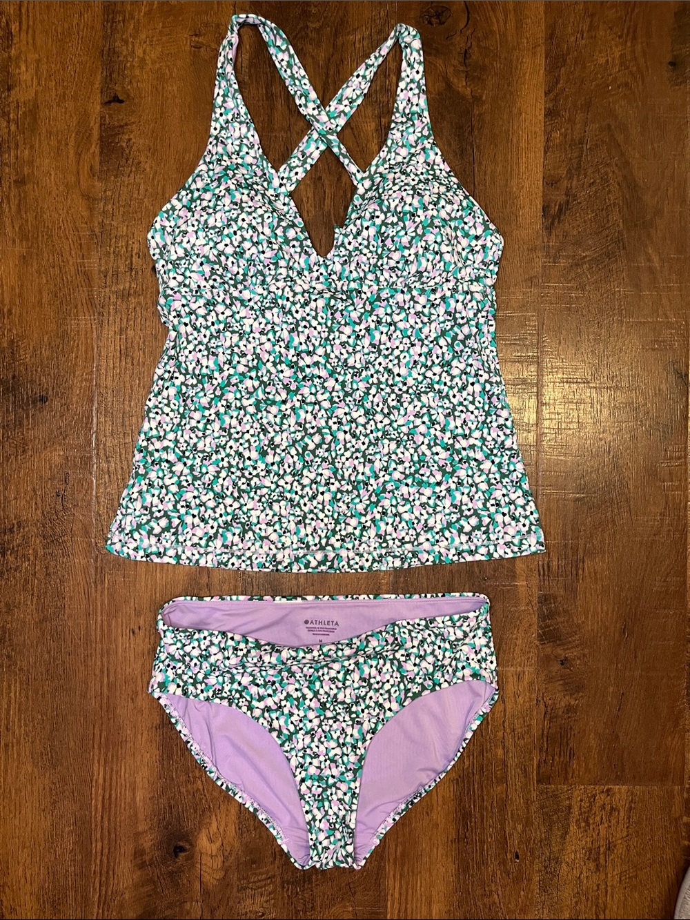 Athleta Camo Flora Gables A-C Cup Scoop Neck Tankini Swim Top & Bottoms Sz M - Picture 5 of 7
